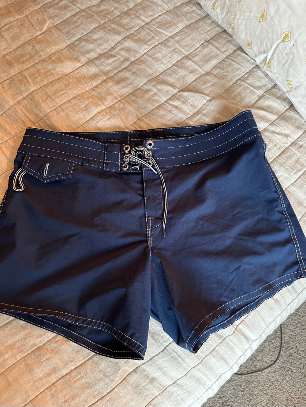 Birdwell 405 Navy Board Shorts with White Topstitching size 10